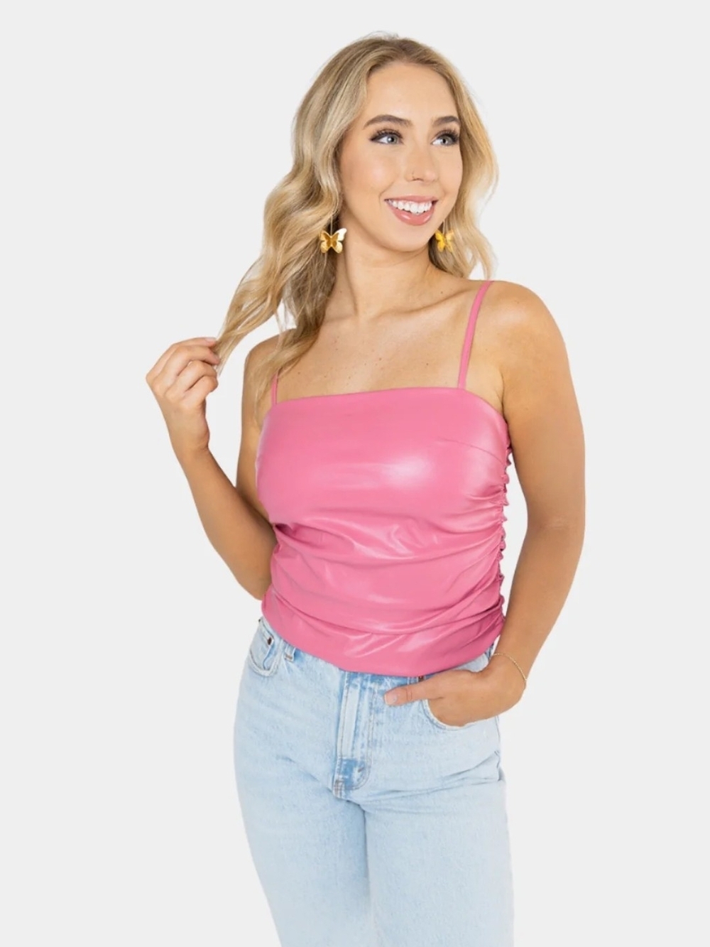 BuddyLove Jolee Bubblegum Faux Leather Tank | Barbiecore Y2K Going Out Top XS